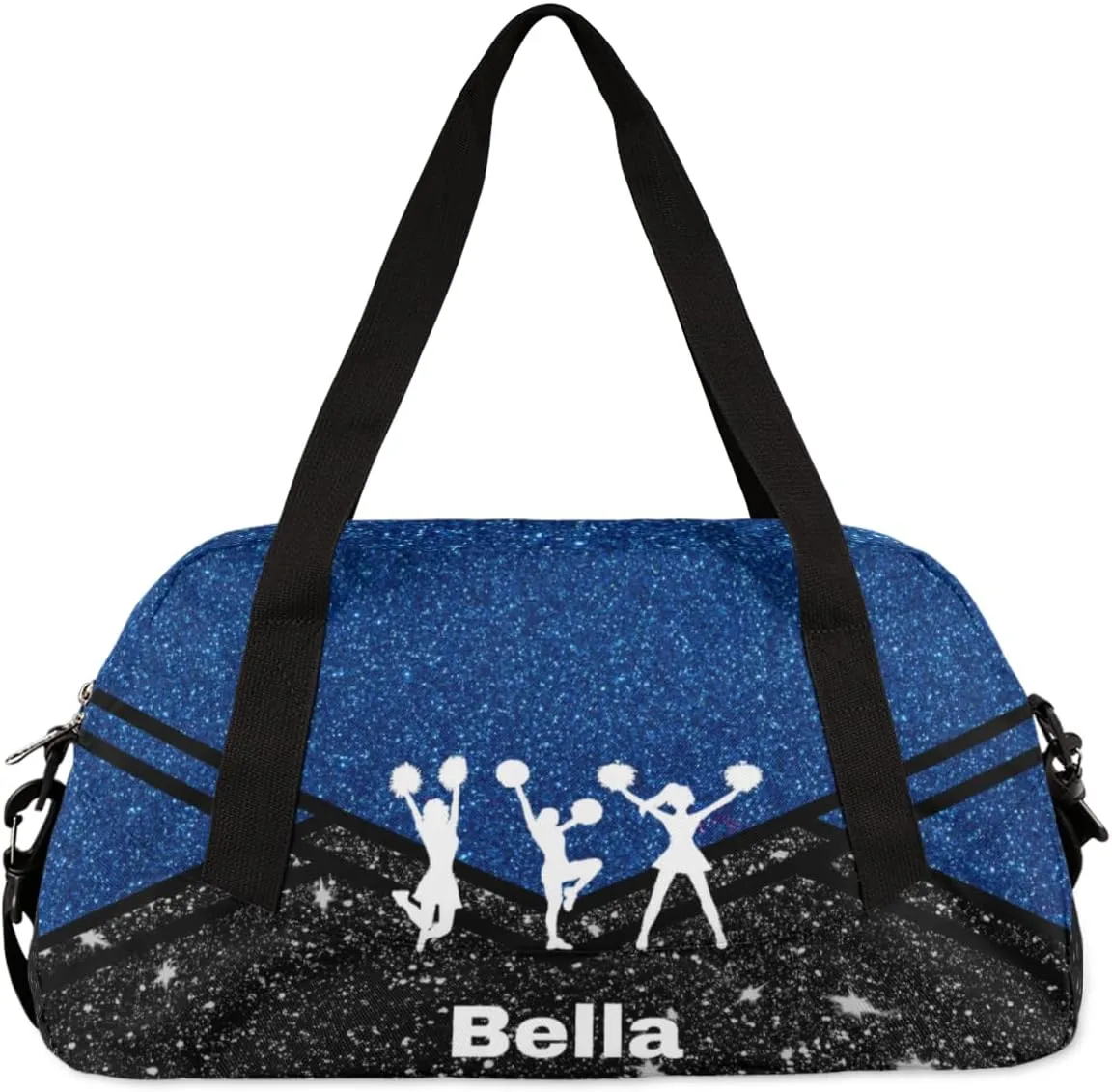 Personalized Dance Bag Cheer Bag for Girls, Personalized Custom Kids Duffle Bags, Customized Sports Gym Bag Weekender Overnight Bag Travel Duffel Bag for Kids, Cheer Dance Dark Blue Black Glitter