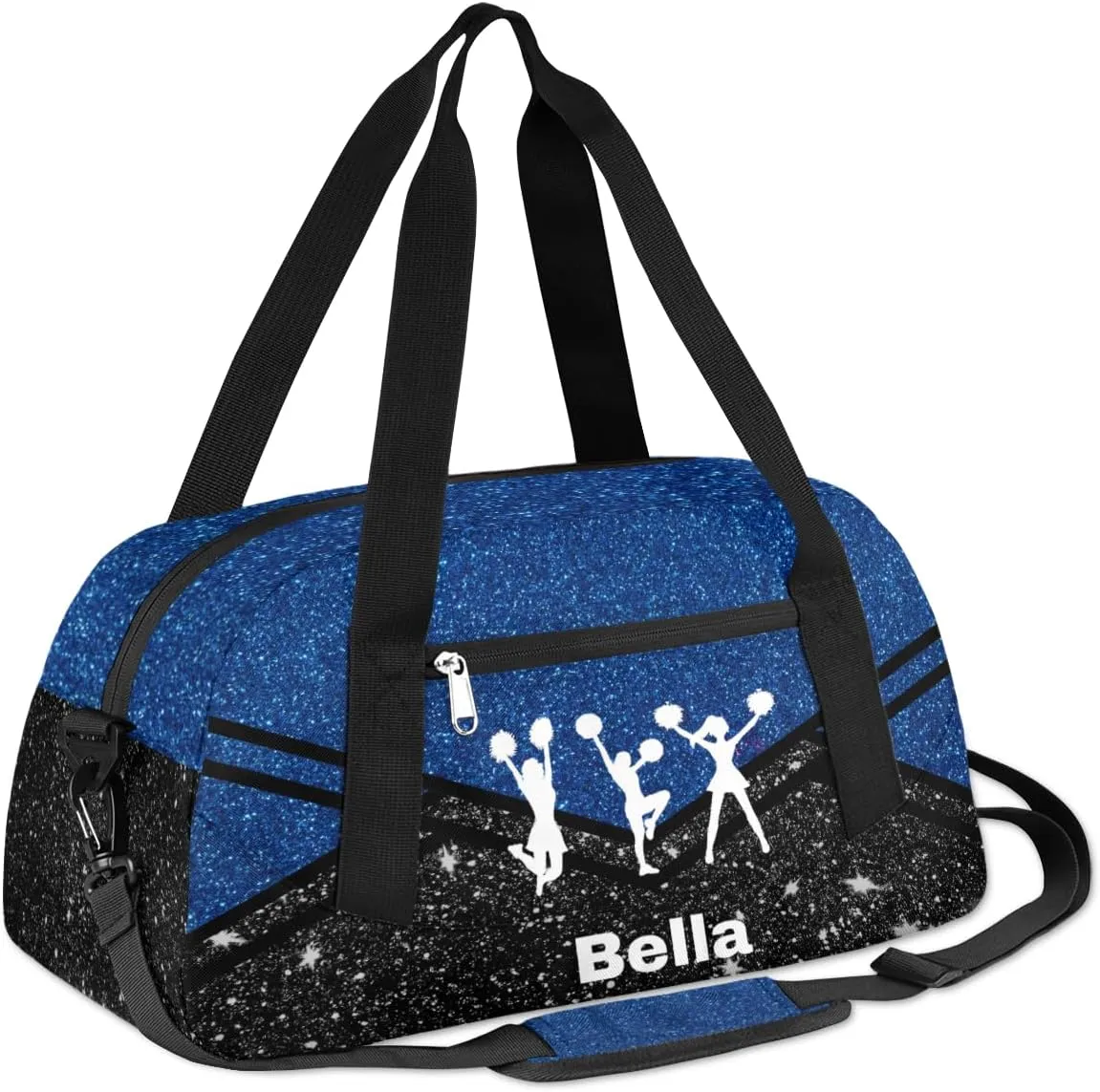 Personalized Dance Bag Cheer Bag for Girls, Personalized Custom Kids Duffle Bags, Customized Sports Gym Bag Weekender Overnight Bag Travel Duffel Bag for Kids, Cheer Dance Dark Blue Black Glitter