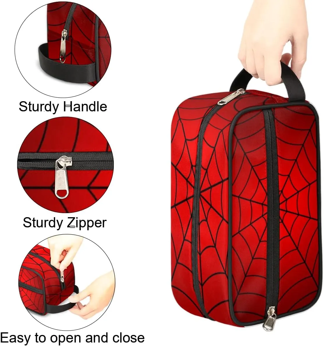 Personalized Gift Travel Makeup Bag Cosmetic Bag for Man Boy, Custom Shaving Bag Make Up Bag Organizer Toiletry Bag Christmas Birthday Gift for Boys Spider Web Red