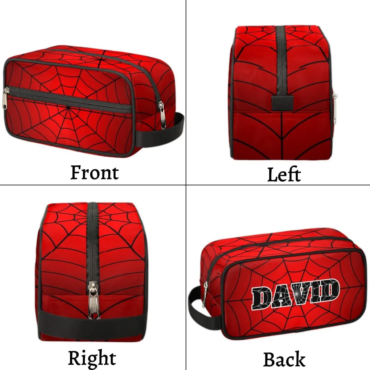 Personalized Gift Travel Makeup Bag Cosmetic Bag for Man Boy, Custom Shaving Bag Make Up Bag Organizer Toiletry Bag Christmas Birthday Gift for Boys Spider Web Red