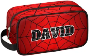 Personalized Gift Travel Makeup Bag Cosmetic Bag for Man Boy, Custom Shaving Bag Make Up Bag Organizer Toiletry Bag Christmas Birthday Gift for Boys Spider Web Red