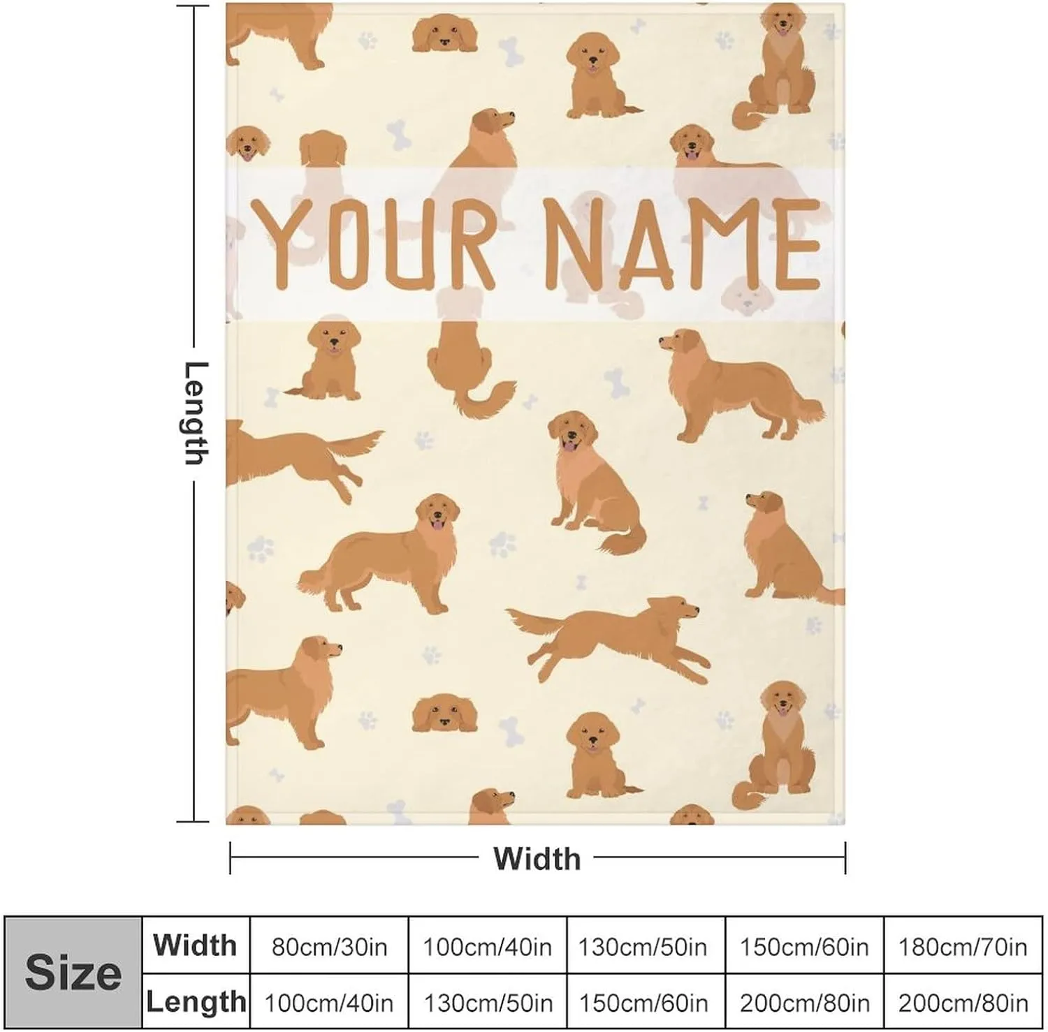 Personalized Golden Retriever Blanket Gifts with Text Name, 60"x80" Dog Pattern Flannel Fleece Throw Blanket Soft, Lightweight, Comfortable, Warm Golden Retriever Blanket for Adults Kids