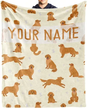 Personalized Golden Retriever Blanket Gifts with Text Name, 60"x80" Dog Pattern Flannel Fleece Throw Blanket Soft, Lightweight, Comfortable, Warm Golden Retriever Blanket for Adults Kids
