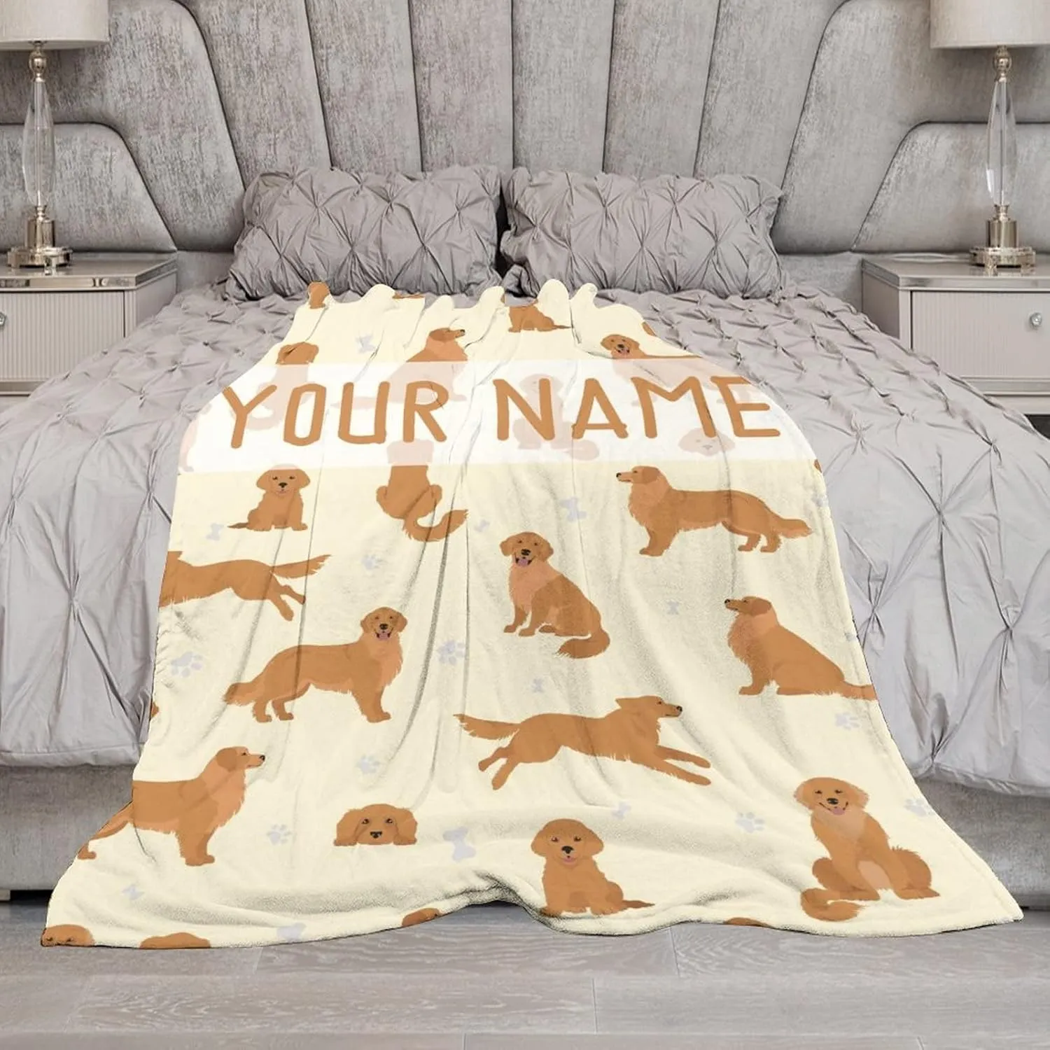 Personalized Golden Retriever Blanket Gifts with Text Name, 60"x80" Dog Pattern Flannel Fleece Throw Blanket Soft, Lightweight, Comfortable, Warm Golden Retriever Blanket for Adults Kids