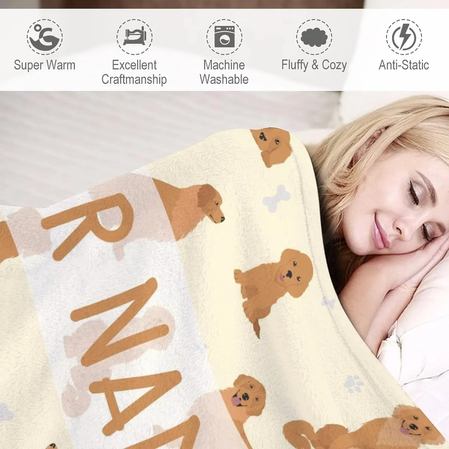 Personalized Golden Retriever Blanket Gifts with Text Name, 60"x80" Dog Pattern Flannel Fleece Throw Blanket Soft, Lightweight, Comfortable, Warm Golden Retriever Blanket for Adults Kids