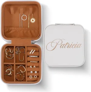 Personalized Jewelry Box with Name, Custom Engraved Jewelry Organizer Case - Adjustable Compartments Jewelry Travel Case, Personalized Gifts for Women, Gifts for Mom, Her, Wife, White
