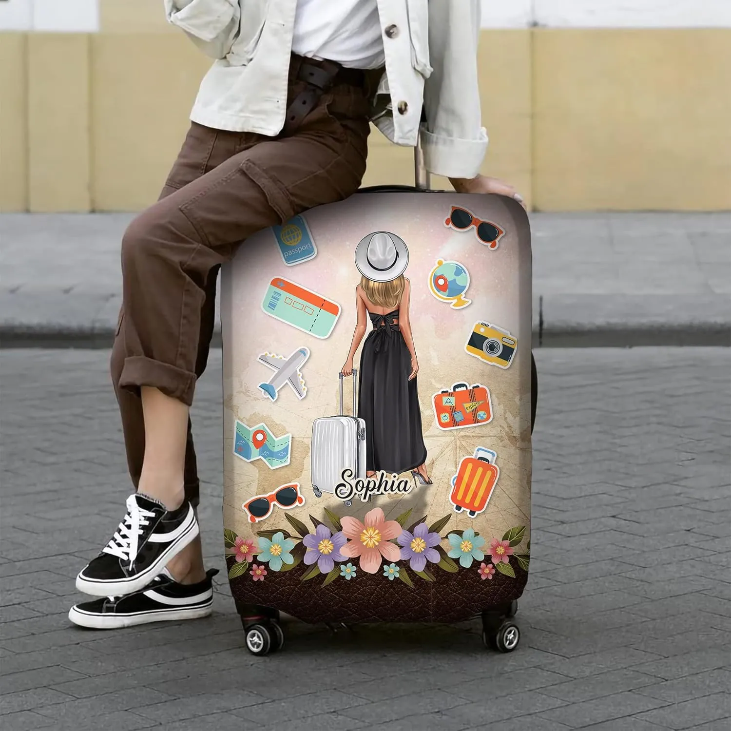 Personalized Name Catch Flights Not Feelings Luggage Cover Protector Travel Bag Covers Suitcase Cover Travel Bag Covers Gift for Girl Traveling Lovers 62