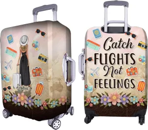 Personalized Name Catch Flights Not Feelings Luggage Cover Protector Travel Bag Covers Suitcase Cover Travel Bag Covers Gift for Girl Traveling Lovers 62