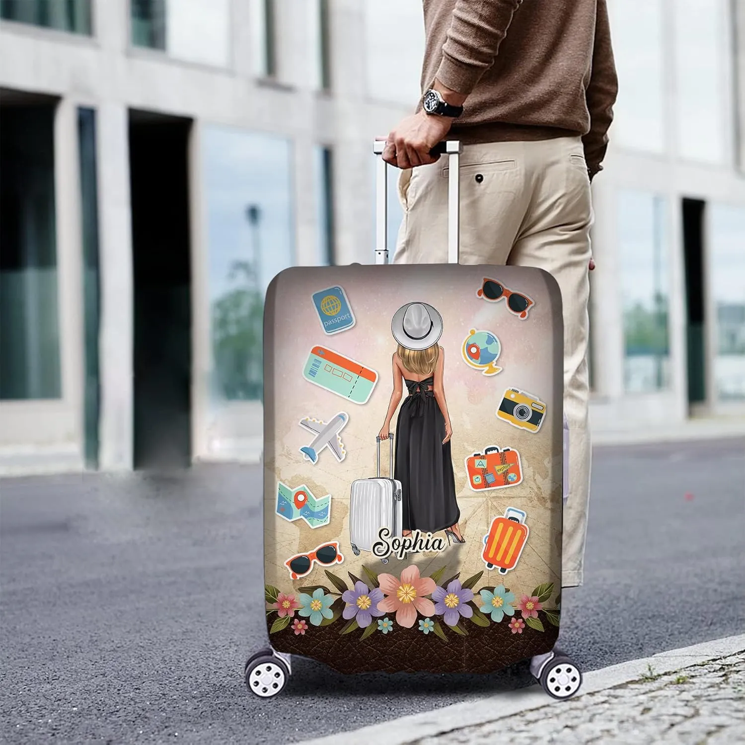 Personalized Name Catch Flights Not Feelings Luggage Cover Protector Travel Bag Covers Suitcase Cover Travel Bag Covers Gift for Girl Traveling Lovers 62