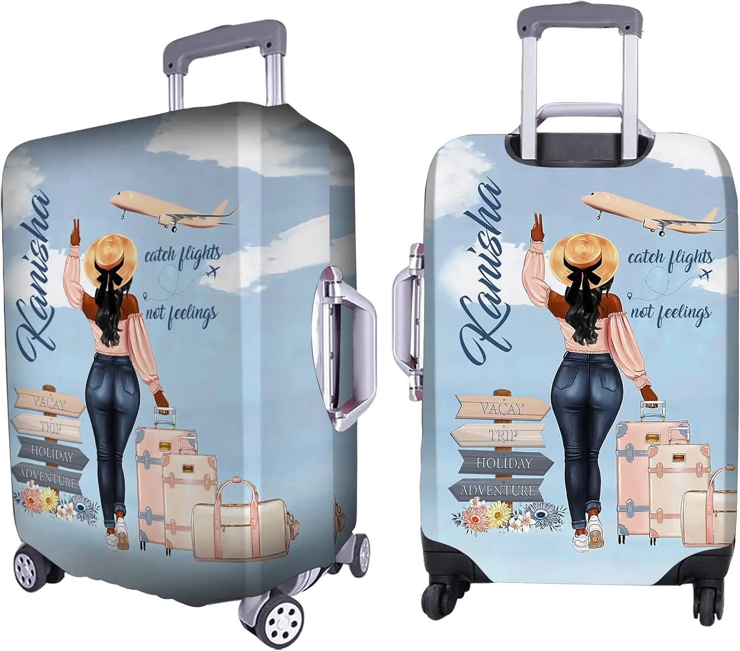 Personalized Name Catch Flights Not Feelings Luggage Cover Travel Luggage Cover Protector Travel Bag Covers Travel Bag Covers Gift for Traveling Lovers Travel Girl Luggage Cover 5