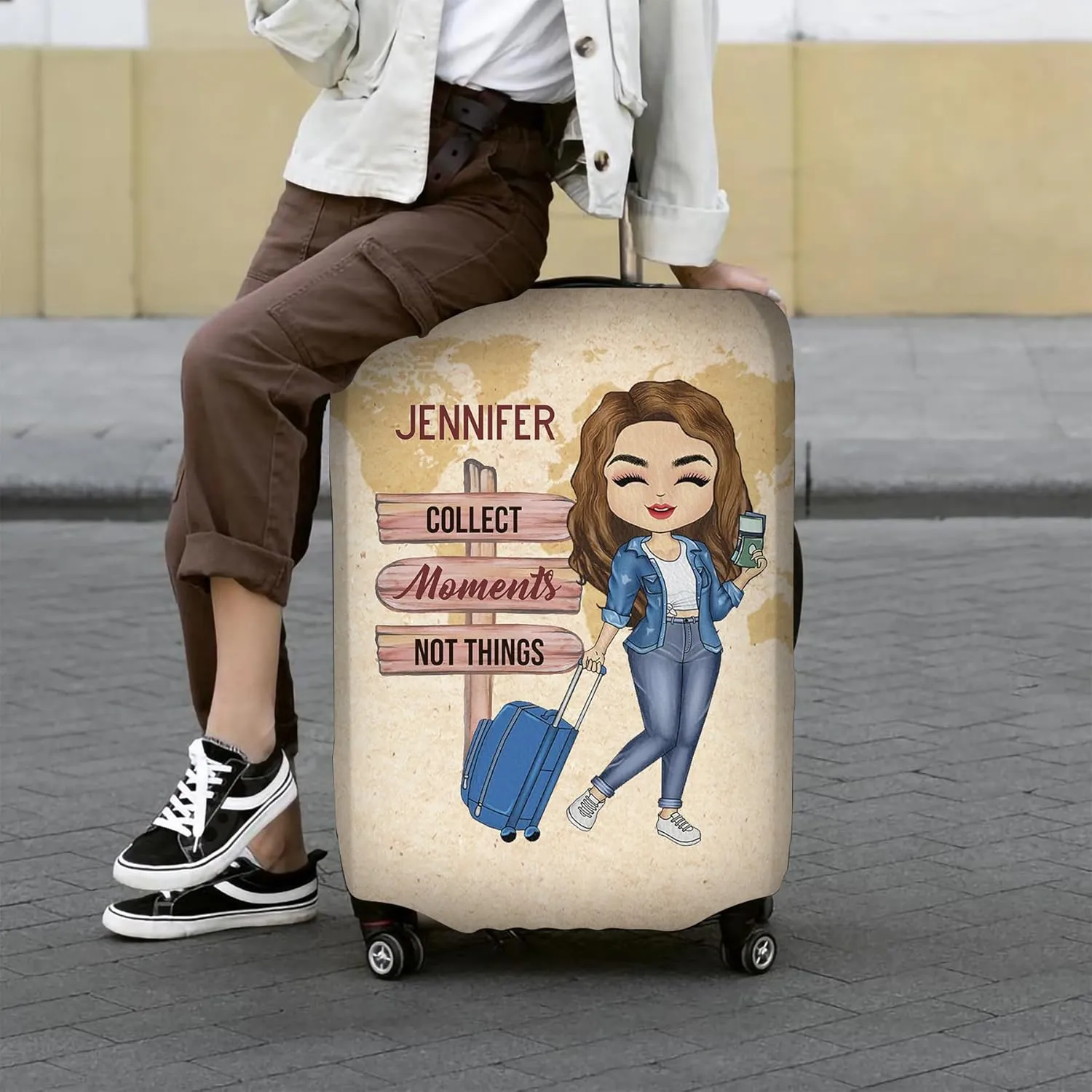 Personalized Name Collect Moment Not Things Luggage Cover Protector Travel Bag Covers Love Travel Gift Travel Bag Covers Gift for Traveling Lovers 96, Type 10