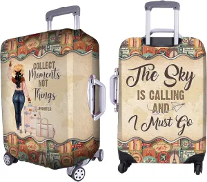 Personalized Name Collect Moment Not Things Luggage Cover Protector Travel Bag Covers Suitcase Cover Travel Bag Covers Gift for Girl Traveling Lovers 48