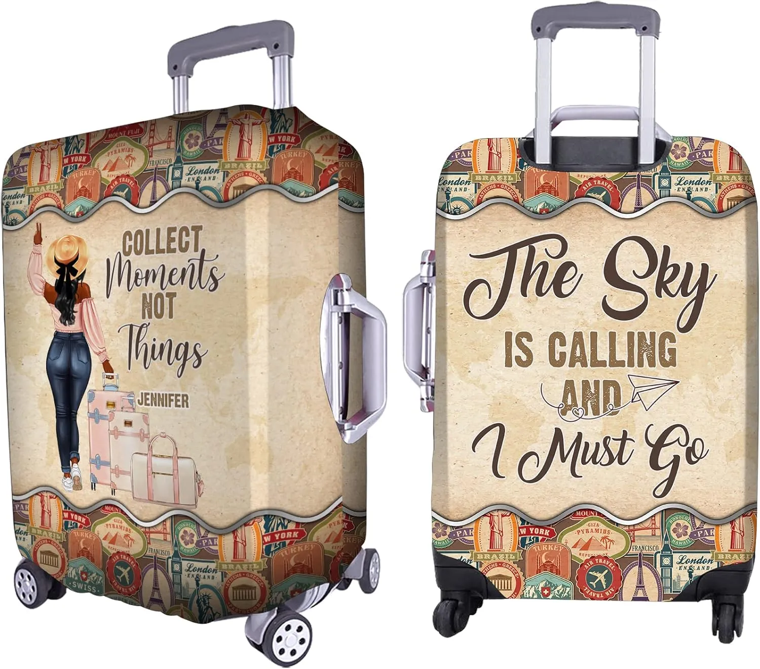 Personalized Name Collect Moment Not Things Luggage Cover Protector Travel Bag Covers Suitcase Cover Travel Bag Covers Gift for Girl Traveling Lovers 48