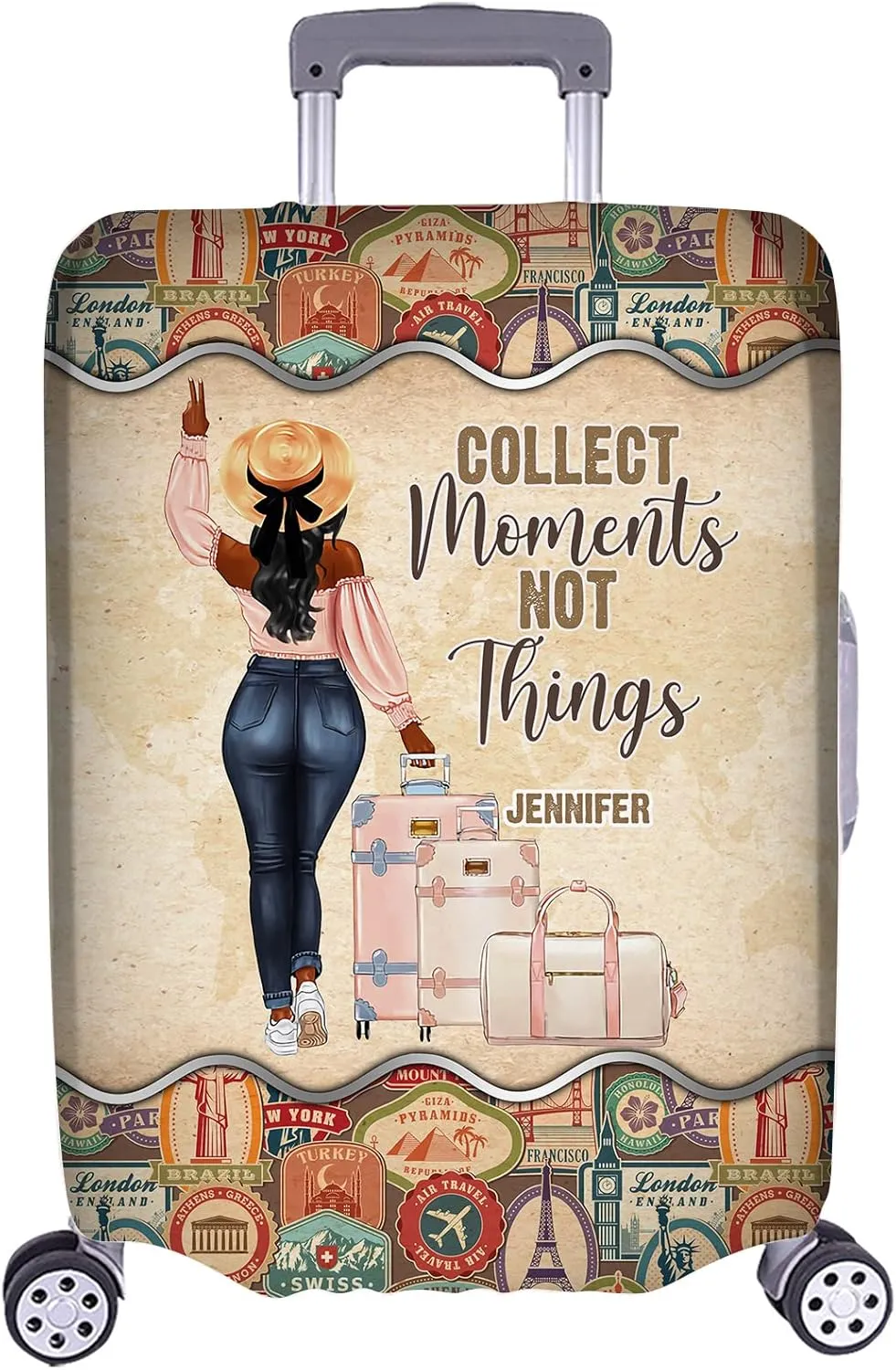 Personalized Name Collect Moment Not Things Luggage Cover Protector Travel Bag Covers Suitcase Cover Travel Bag Covers Gift for Girl Traveling Lovers 48