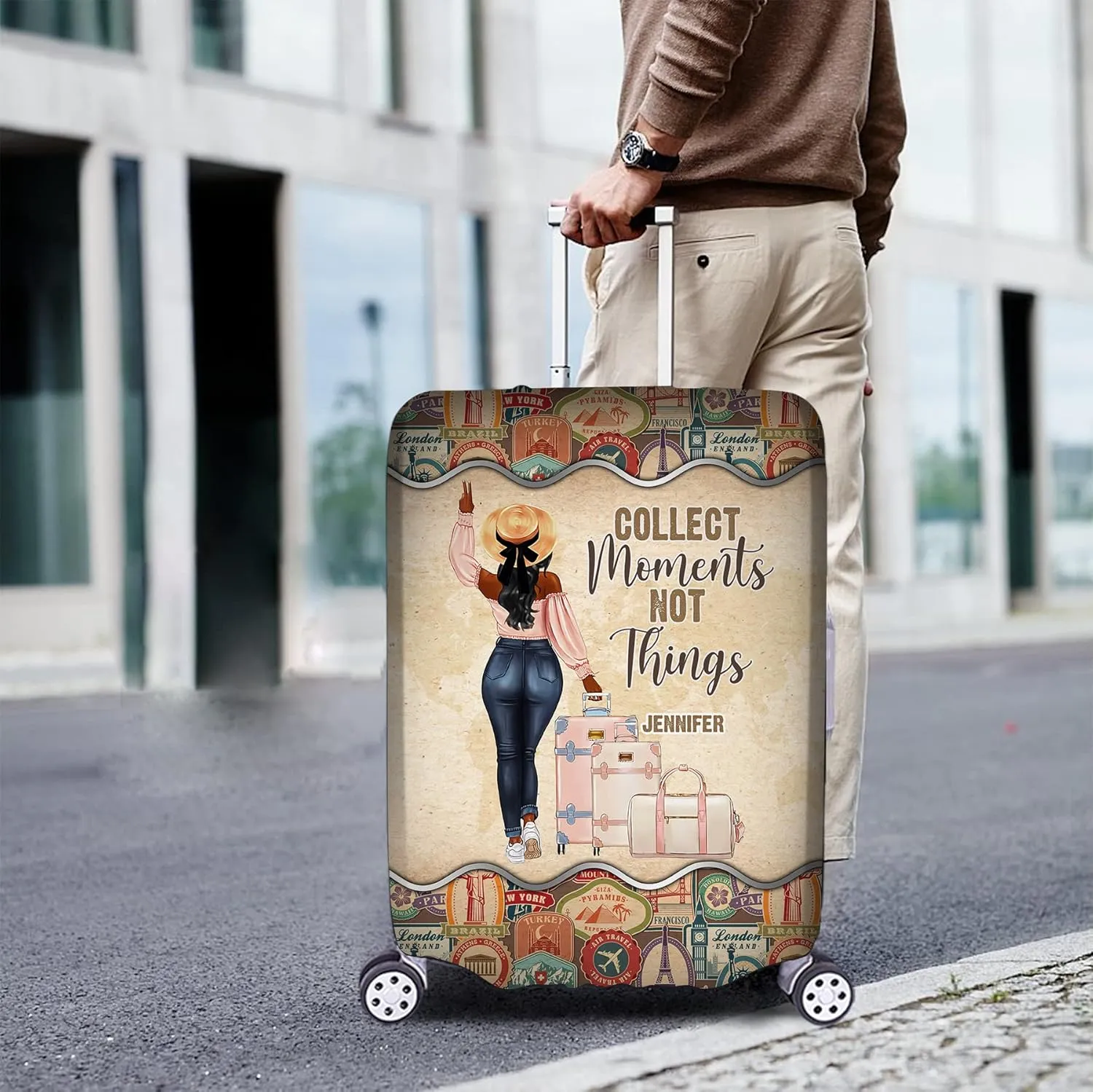 Personalized Name Collect Moment Not Things Luggage Cover Protector Travel Bag Covers Suitcase Cover Travel Bag Covers Gift for Girl Traveling Lovers 48