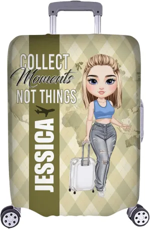 Personalized Name Collect Moments Not Things Travelling Luggage Cover Protector Travel Bag Covers Love Travel Gift Travel Bag Covers Gift for Traveling Lovers 87