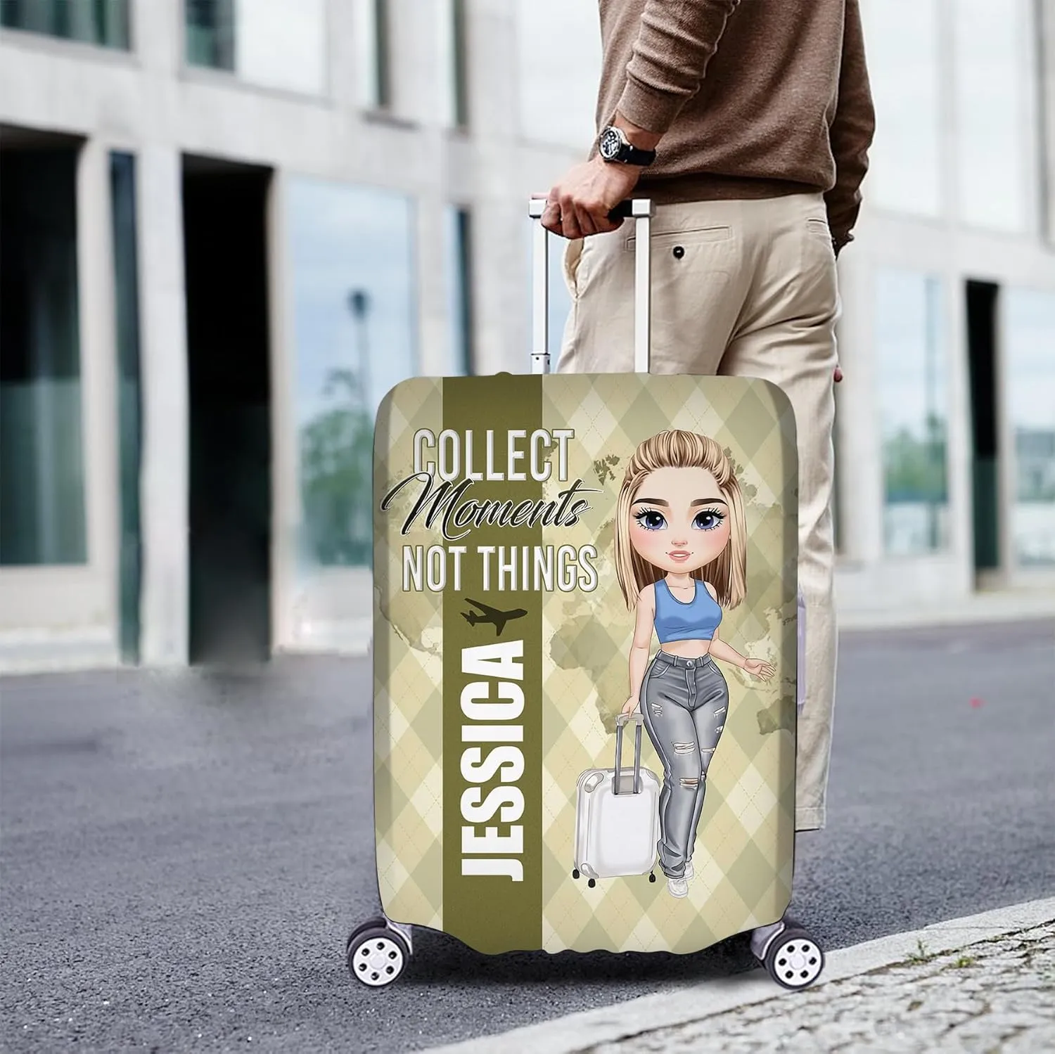 Personalized Name Collect Moments Not Things Travelling Luggage Cover Protector Travel Bag Covers Love Travel Gift Travel Bag Covers Gift for Traveling Lovers 87