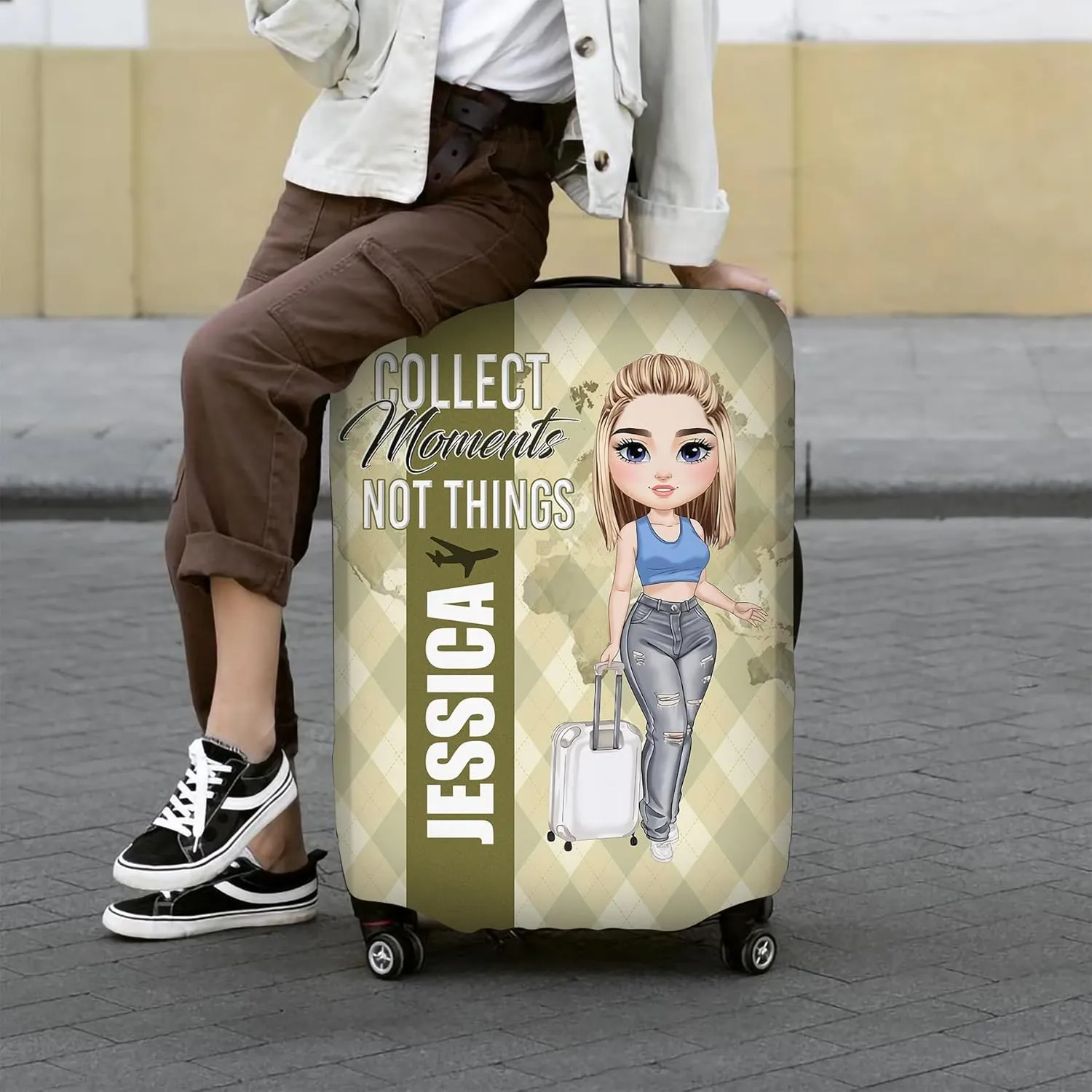 Personalized Name Collect Moments Not Things Travelling Luggage Cover Protector Travel Bag Covers Love Travel Gift Travel Bag Covers Gift for Traveling Lovers 87