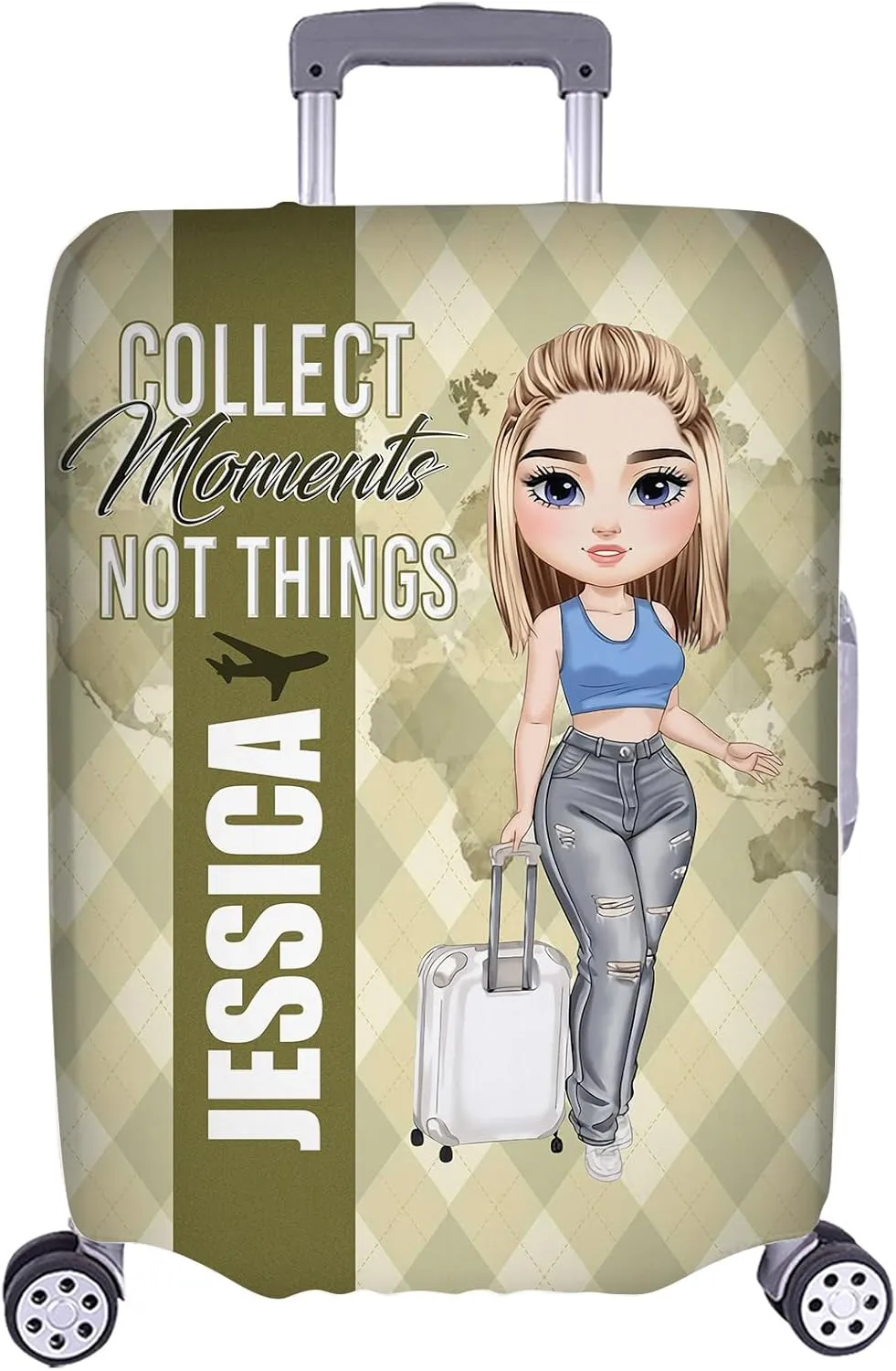 Personalized Name Collect Moments Not Things Travelling Luggage Cover Protector Travel Bag Covers Love Travel Gift Travel Bag Covers Gift for Traveling Lovers 87