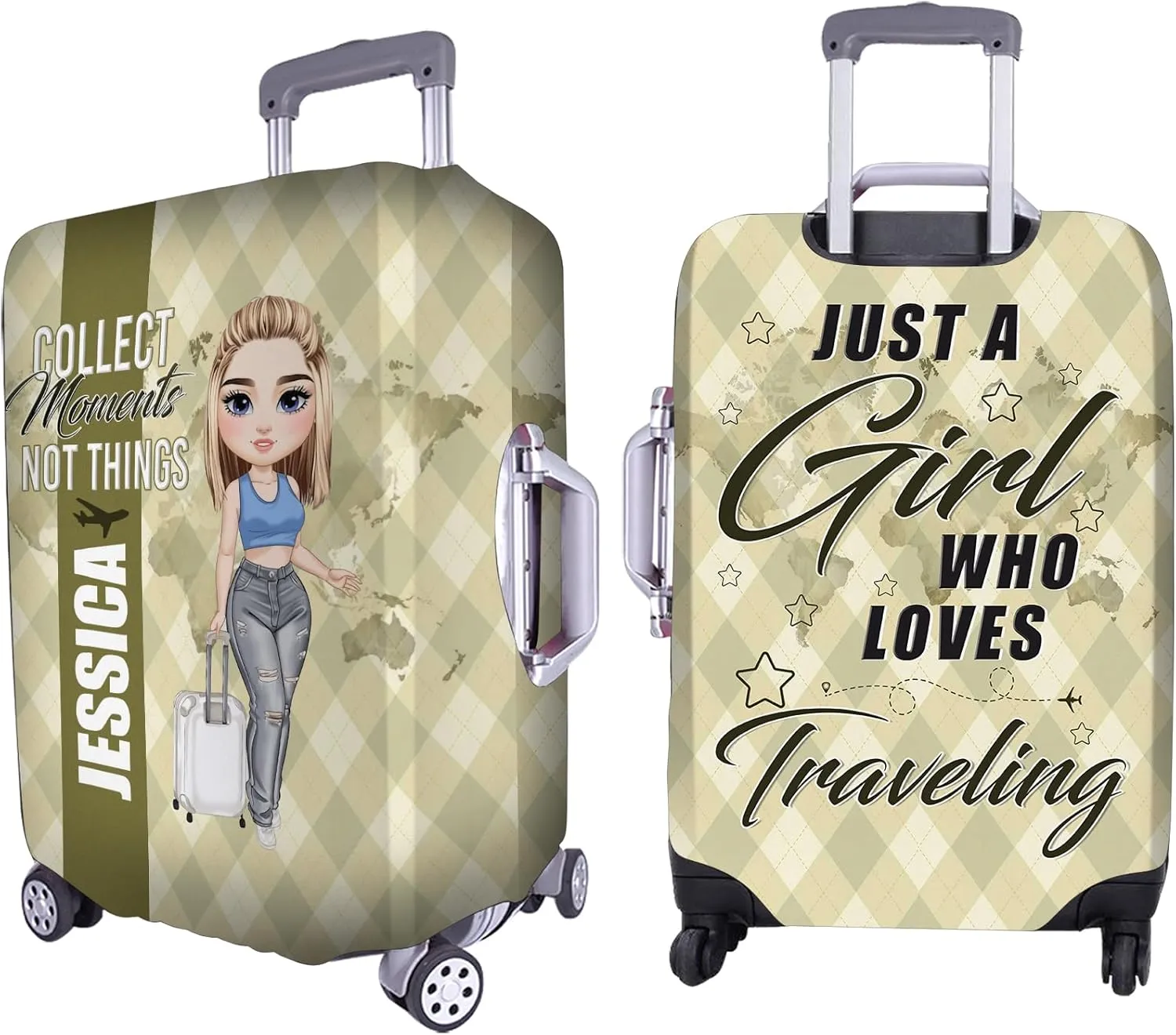 Personalized Name Collect Moments Not Things Travelling Luggage Cover Protector Travel Bag Covers Love Travel Gift Travel Bag Covers Gift for Traveling Lovers 87