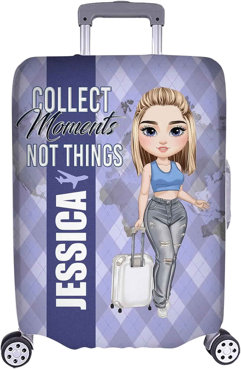 Personalized Name Collect Moments Not Things Travelling Luggage Cover Protector Travel Bag Covers Love Travel Gift Travel Bag Covers Gift for Traveling Lovers 88
