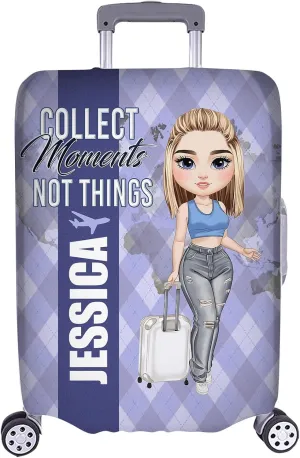 Personalized Name Collect Moments Not Things Travelling Luggage Cover Protector Travel Bag Covers Love Travel Gift Travel Bag Covers Gift for Traveling Lovers 88
