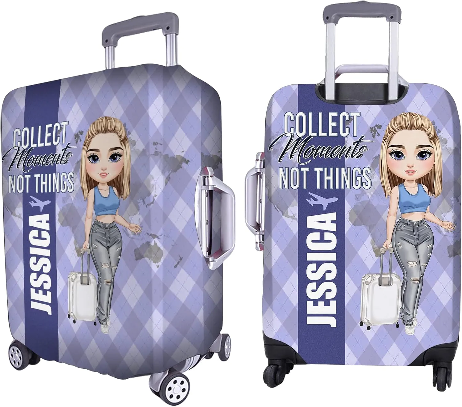 Personalized Name Collect Moments Not Things Travelling Luggage Cover Protector Travel Bag Covers Love Travel Gift Travel Bag Covers Gift for Traveling Lovers 88