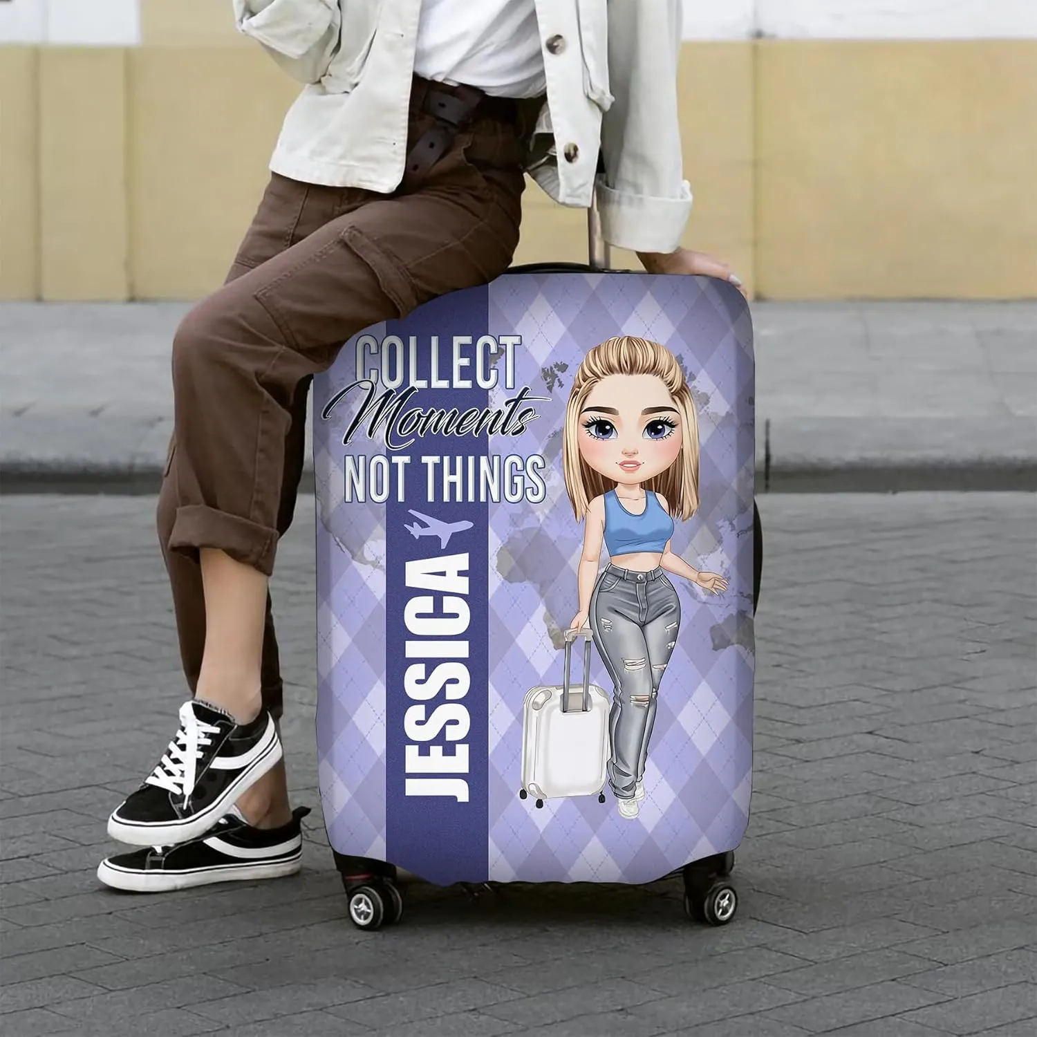 Personalized Name Collect Moments Not Things Travelling Luggage Cover Protector Travel Bag Covers Love Travel Gift Travel Bag Covers Gift for Traveling Lovers 88