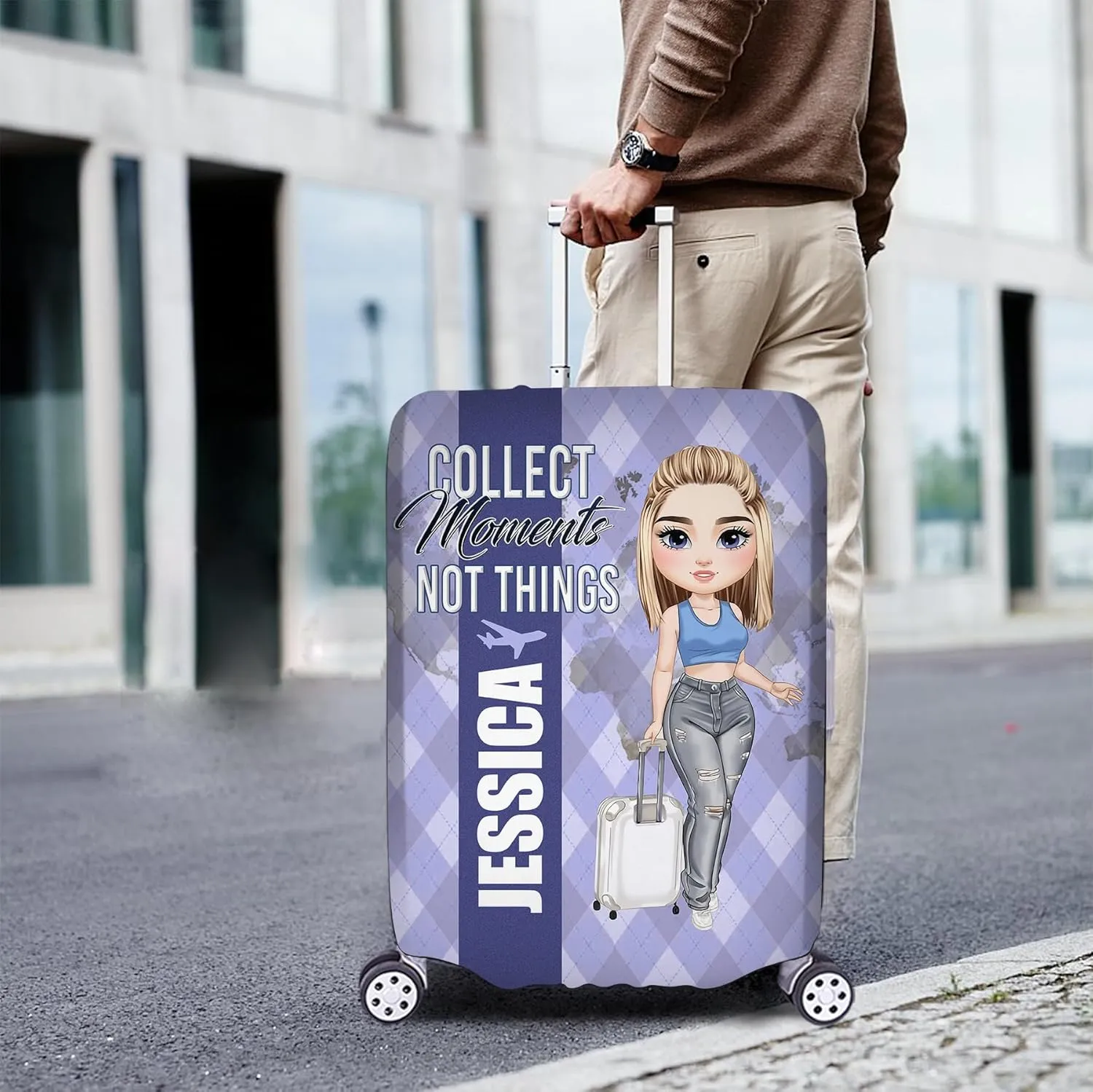 Personalized Name Collect Moments Not Things Travelling Luggage Cover Protector Travel Bag Covers Love Travel Gift Travel Bag Covers Gift for Traveling Lovers 88