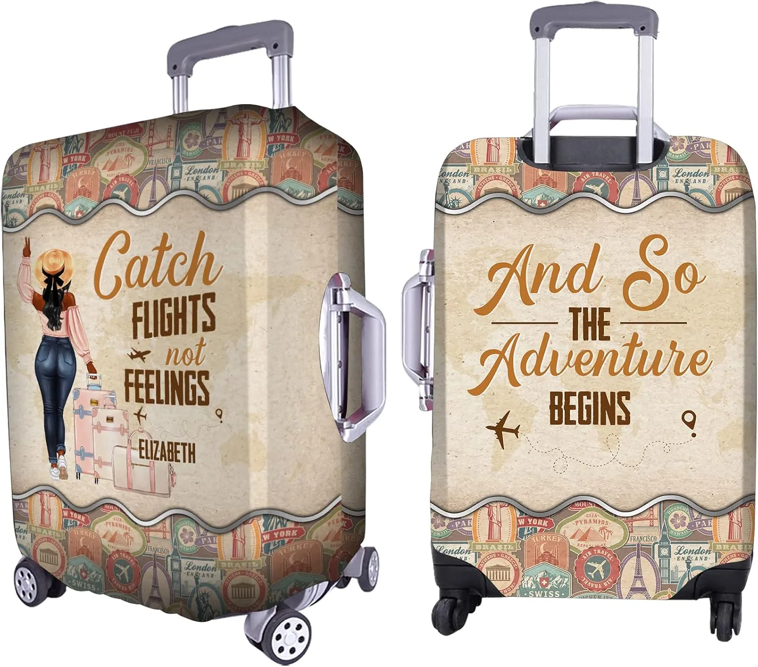 Personalized Name Girl Flights Traveling Vintage Luggage Cover Protector Travel Bag Covers Suitcase Cover Travel Bag Covers Gift for Girl Traveling Lovers 63