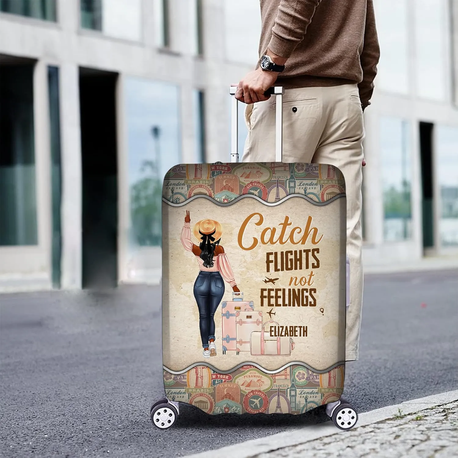 Personalized Name Girl Flights Traveling Vintage Luggage Cover Protector Travel Bag Covers Suitcase Cover Travel Bag Covers Gift for Girl Traveling Lovers 63