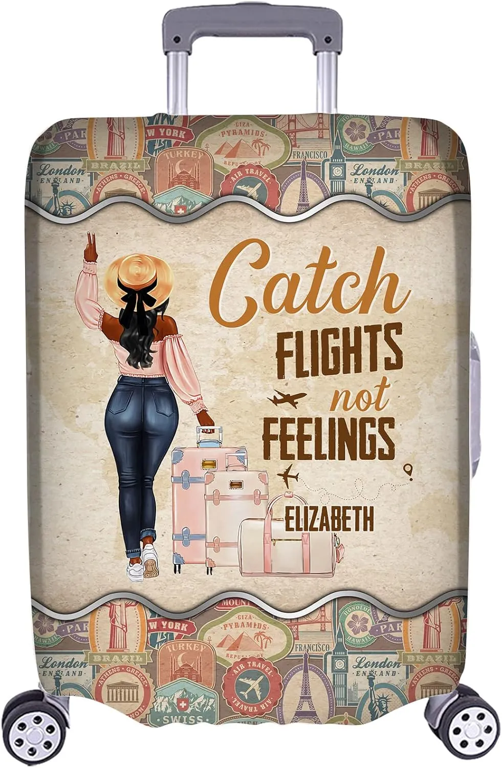 Personalized Name Girl Flights Traveling Vintage Luggage Cover Protector Travel Bag Covers Suitcase Cover Travel Bag Covers Gift for Girl Traveling Lovers 63