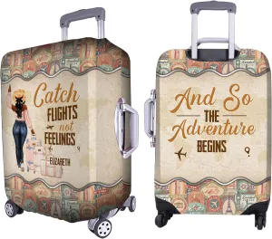 Personalized Name Girl Flights Traveling Vintage Luggage Cover Protector Travel Bag Covers Suitcase Cover Travel Bag Covers Gift for Girl Traveling Lovers 63