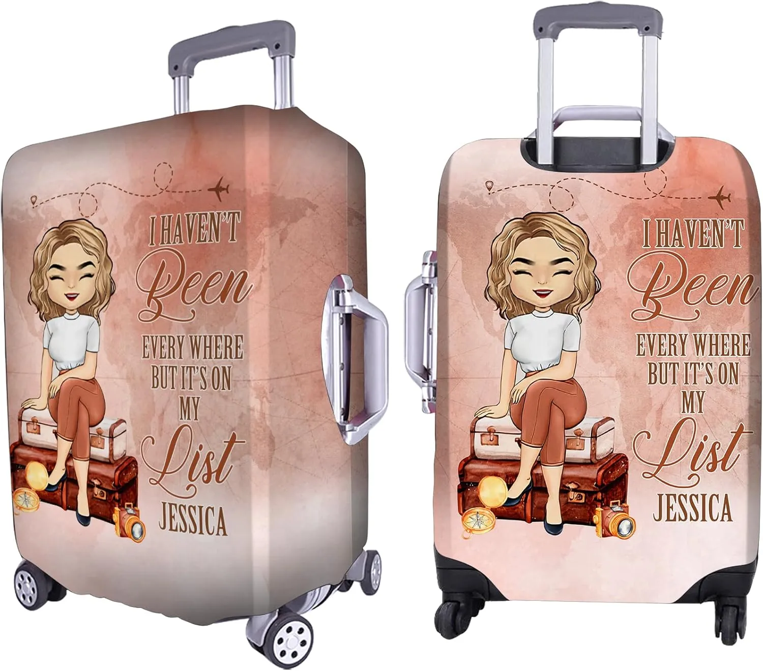 Personalized Name Girl Travelling Luggage Cover Protector Travel Bag Covers Love Travel Gift Travel Bag Covers Gift for Traveling Lovers 89, 18-21 inches, Type 3