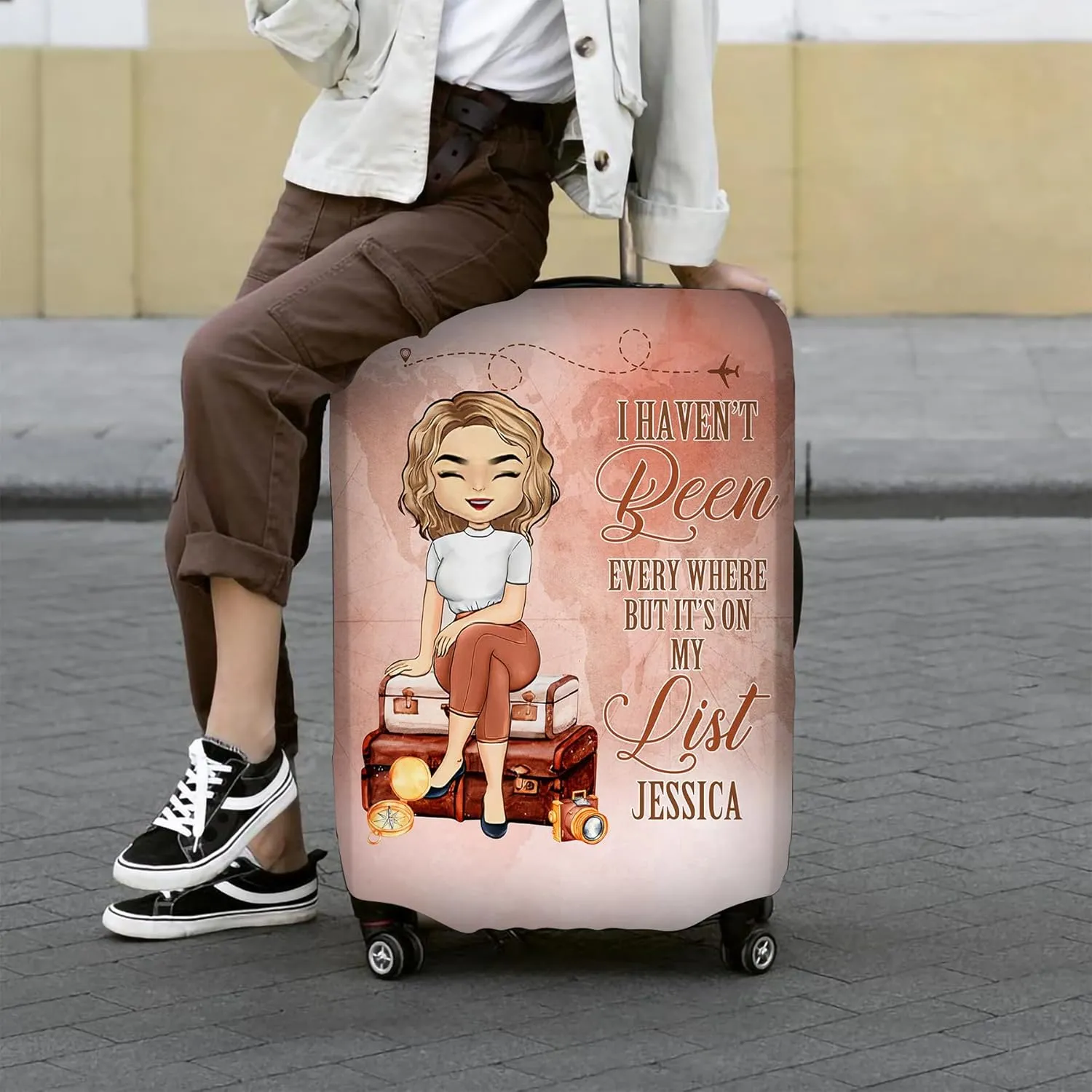 Personalized Name Girl Travelling Luggage Cover Protector Travel Bag Covers Love Travel Gift Travel Bag Covers Gift for Traveling Lovers 89, 18-21 inches, Type 3