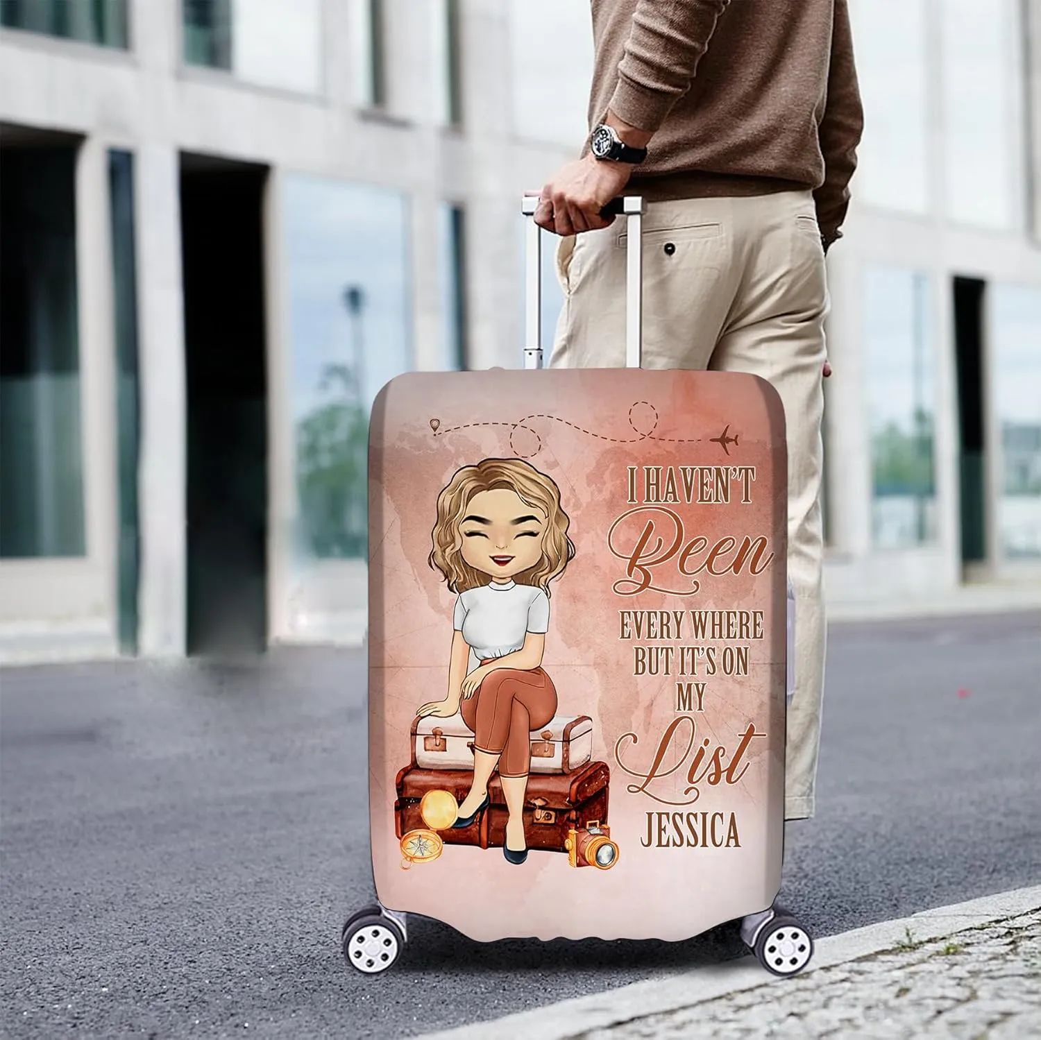 Personalized Name Girl Travelling Luggage Cover Protector Travel Bag Covers Love Travel Gift Travel Bag Covers Gift for Traveling Lovers 89, 18-21 inches, Type 3