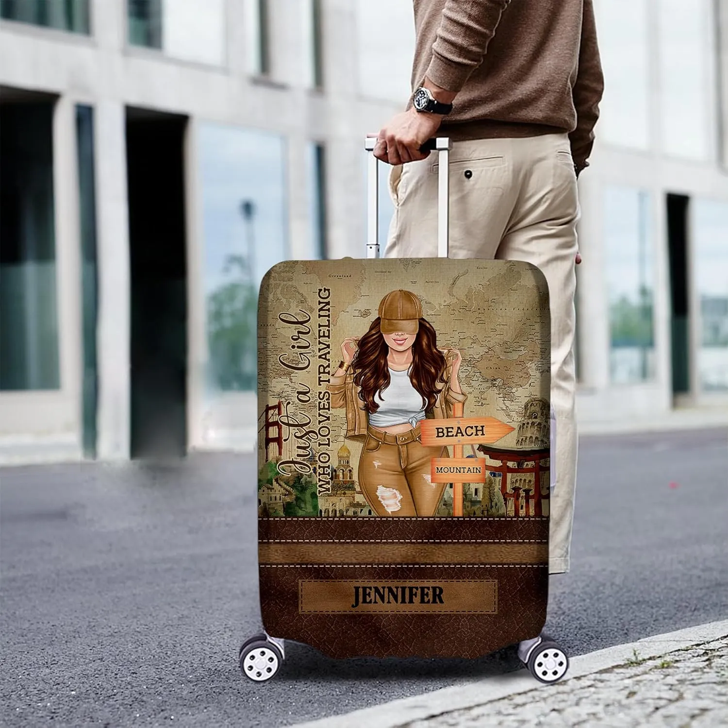 Personalized Name Just a Girl Who Loves Traveling Luggage Cover Protector Travel Bag Covers Travel Bag Covers Gift for Traveling Lovers (Type 17)