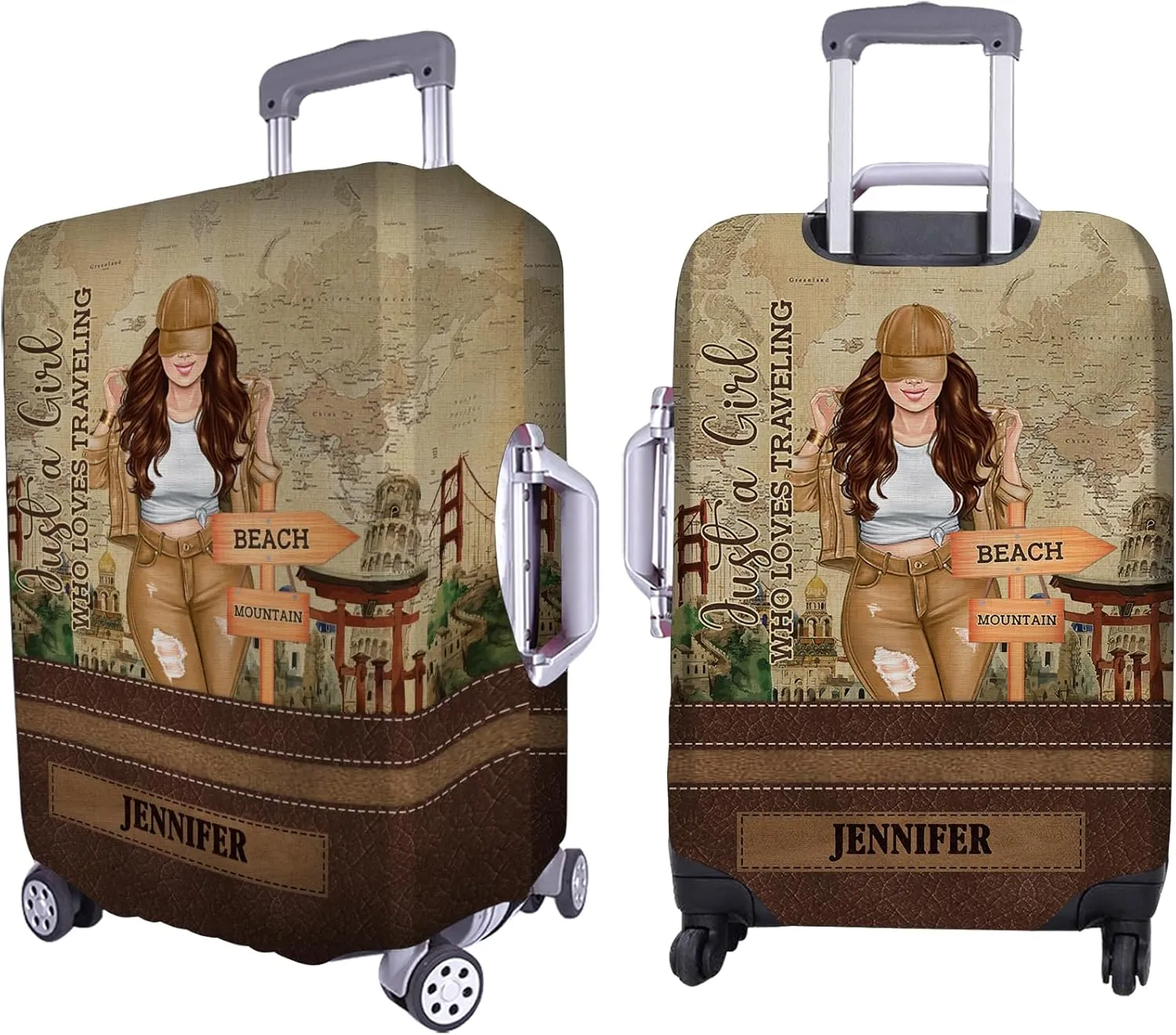 Personalized Name Just a Girl Who Loves Traveling Luggage Cover Protector Travel Bag Covers Travel Bag Covers Gift for Traveling Lovers (Type 17)