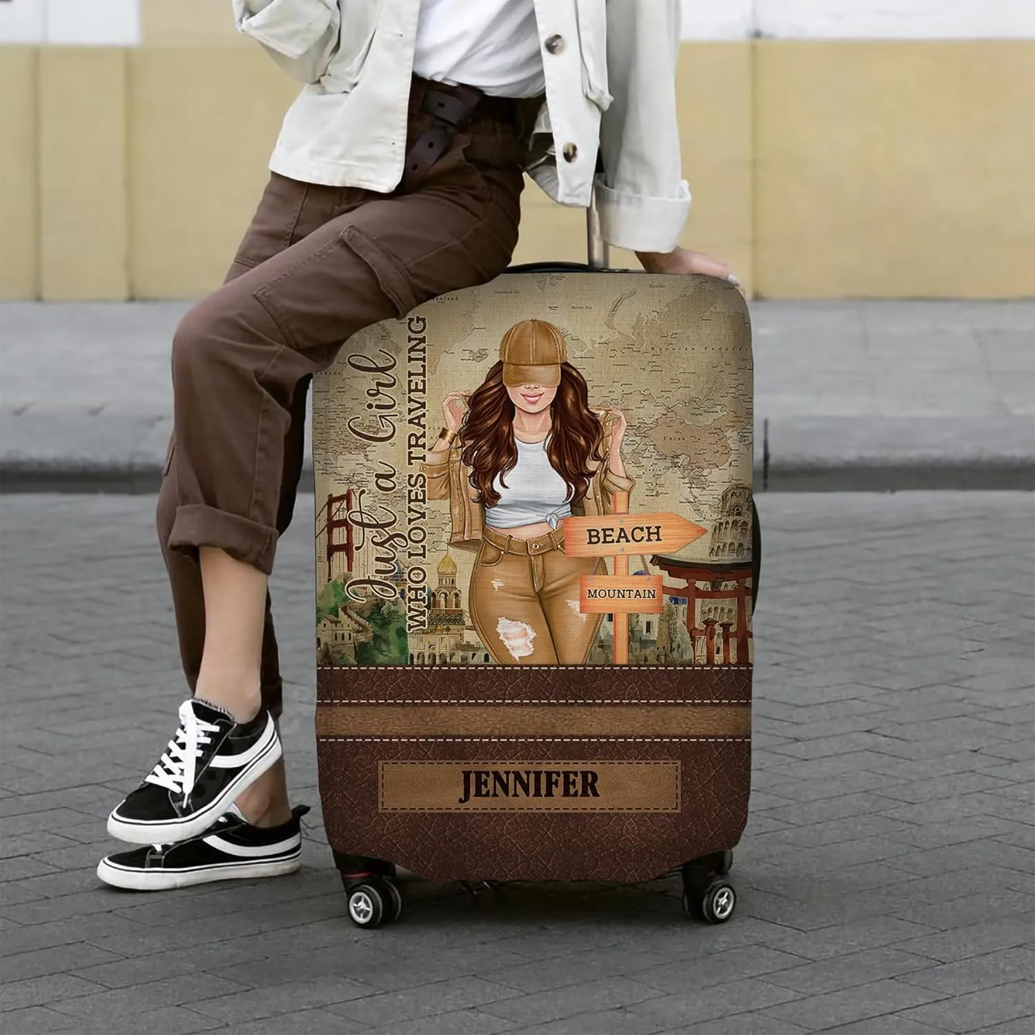 Personalized Name Just a Girl Who Loves Traveling Luggage Cover Protector Travel Bag Covers Travel Bag Covers Gift for Traveling Lovers (Type 17)