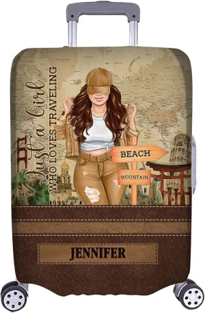 Personalized Name Just a Girl Who Loves Traveling Luggage Cover Protector Travel Bag Covers Travel Bag Covers Gift for Traveling Lovers (Type 17)