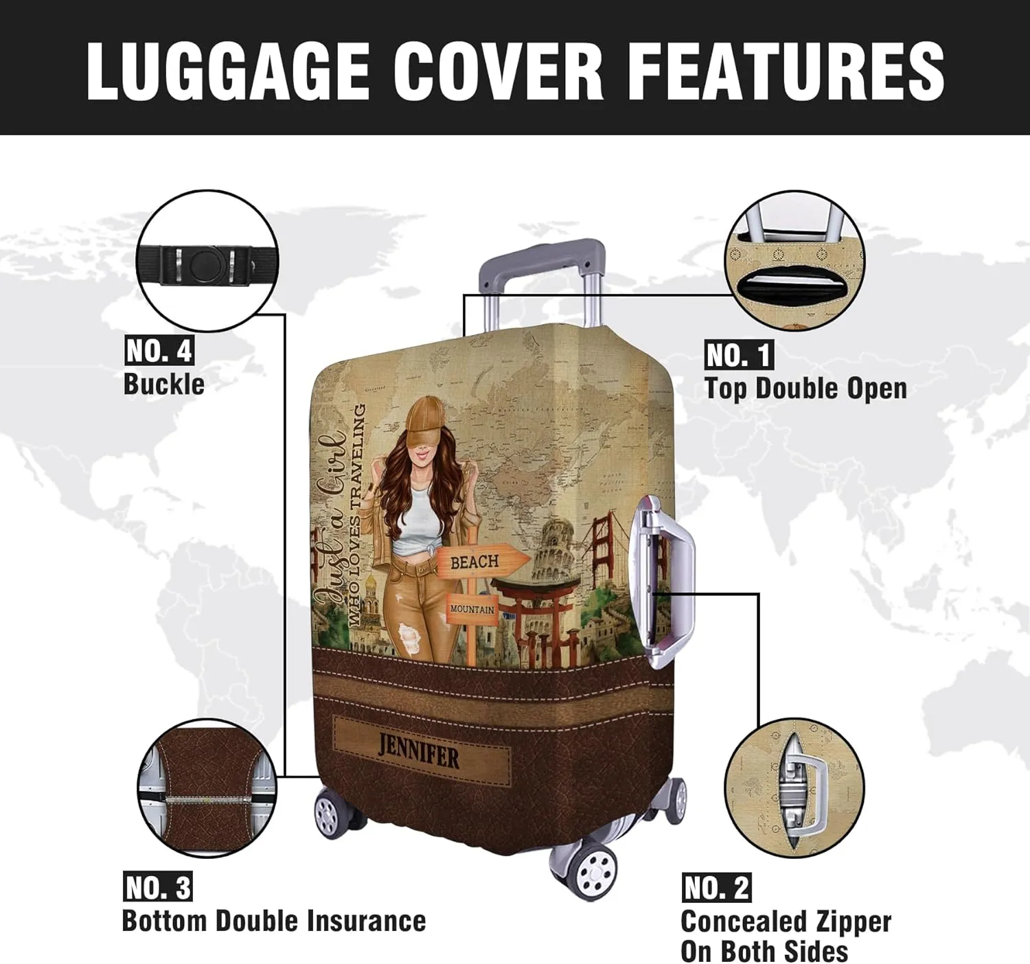 Personalized Name Just a Girl Who Loves Traveling Luggage Cover Protector Travel Bag Covers Travel Bag Covers Gift for Traveling Lovers (Type 17)
