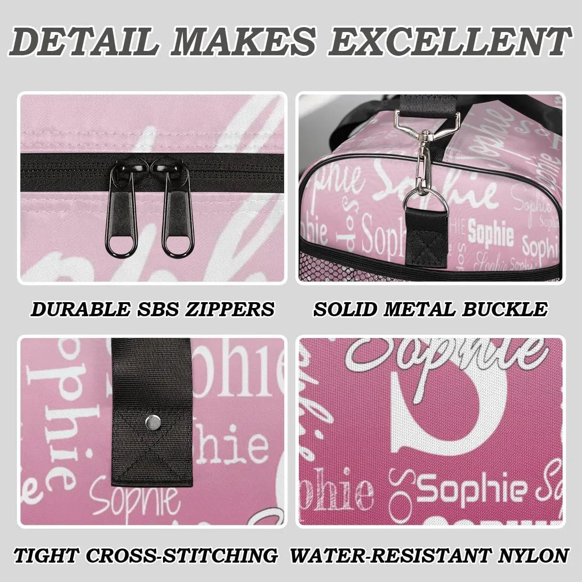 Personalized Name Sport Duffel Bag with Initial, Custom Gym Bag Dance Duffel Bag for Women, Monogrammed Gifts Customized Gymnastics Ballet Bag Overnight Weekender Bag, Dark Pink Gradient