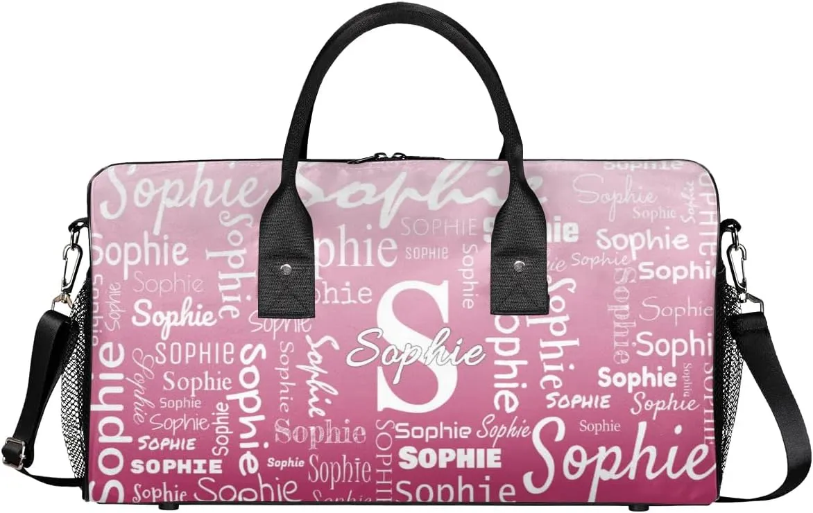 Personalized Name Sport Duffel Bag with Initial, Custom Gym Bag Dance Duffel Bag for Women, Monogrammed Gifts Customized Gymnastics Ballet Bag Overnight Weekender Bag, Dark Pink Gradient