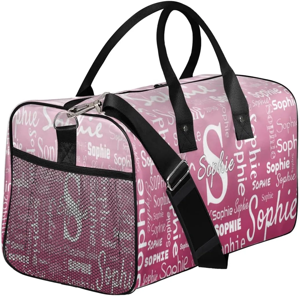 Personalized Name Sport Duffel Bag with Initial, Custom Gym Bag Dance Duffel Bag for Women, Monogrammed Gifts Customized Gymnastics Ballet Bag Overnight Weekender Bag, Dark Pink Gradient