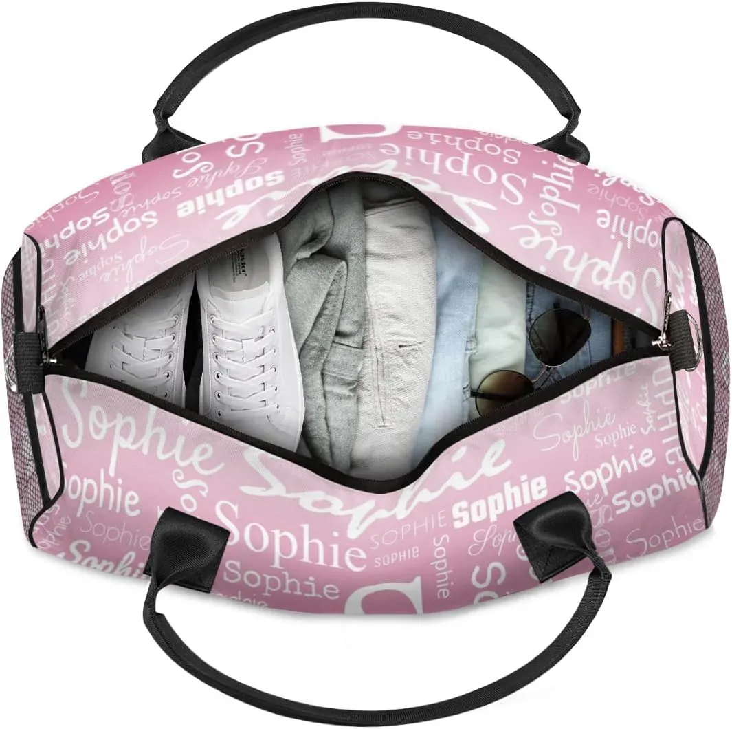 Personalized Name Sport Duffel Bag with Initial, Custom Gym Bag Dance Duffel Bag for Women, Monogrammed Gifts Customized Gymnastics Ballet Bag Overnight Weekender Bag, Dark Pink Gradient