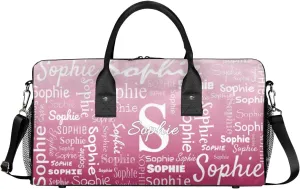 Personalized Name Sport Duffel Bag with Initial, Custom Gym Bag Dance Duffel Bag for Women, Monogrammed Gifts Customized Gymnastics Ballet Bag Overnight Weekender Bag, Dark Pink Gradient