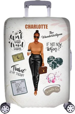 Personalized Name Work Hard Travel Harder Luggage Cover, Protector Travel Bag Covers, Love Travel Gift Travel Bag Covers Gift for Traveling Lovers 95