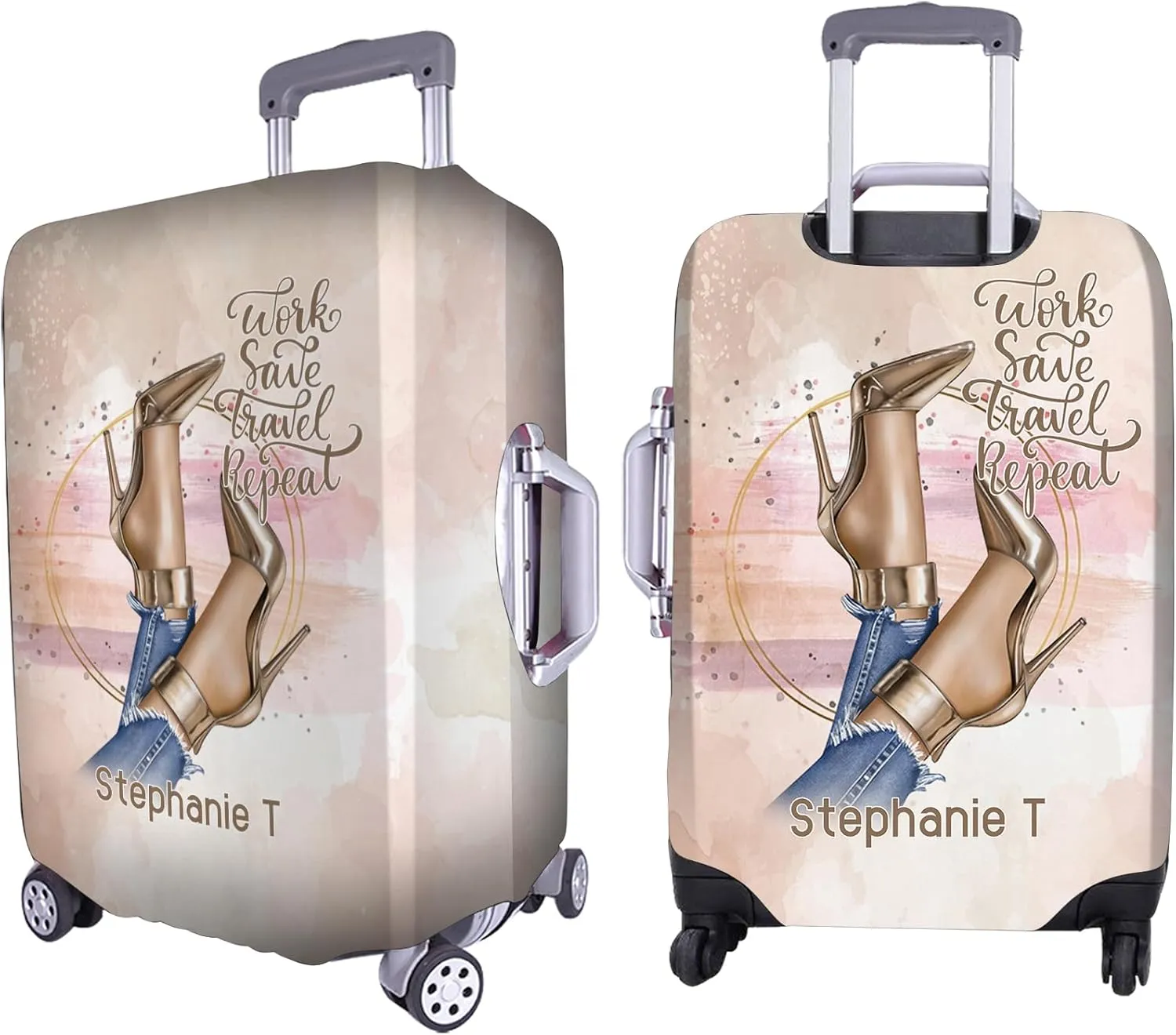 Personalized Name Work Save Travel Repeat Luggage Cover Protector Travel Bag Covers Love Travel Gift Travel Bag Covers Gift for Traveling Lovers 97