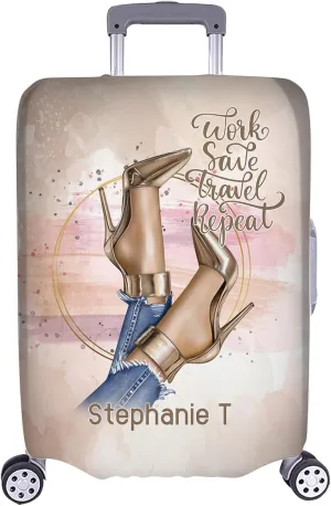 Personalized Name Work Save Travel Repeat Luggage Cover Protector Travel Bag Covers Love Travel Gift Travel Bag Covers Gift for Traveling Lovers 97