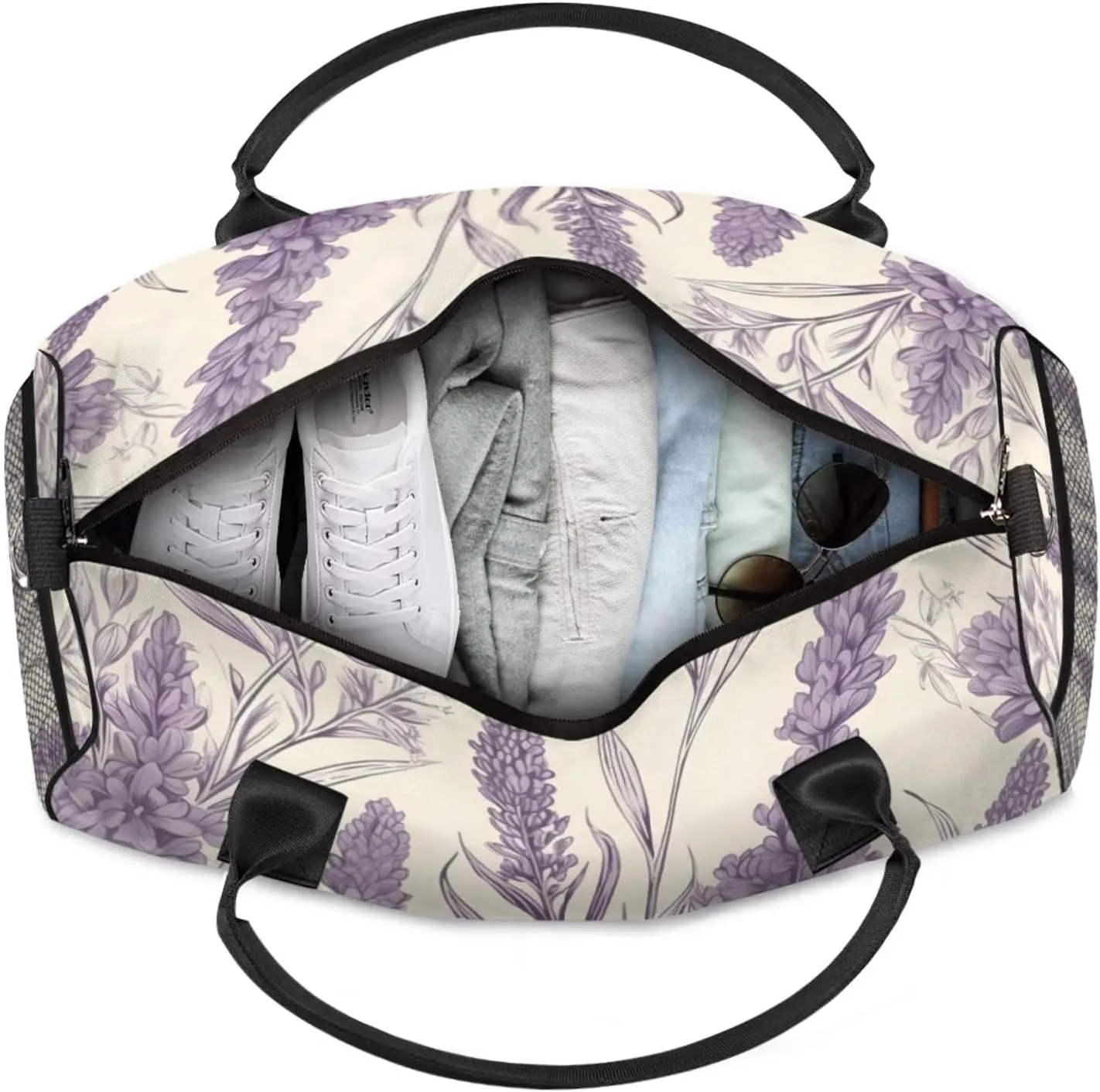 Personalized Purple Lavender Travel Duffel Bag with Name, Custom Gym Sport Bag Rustic Farmhouse Carry On Weekend Overnight Duffel Bag for Men Women